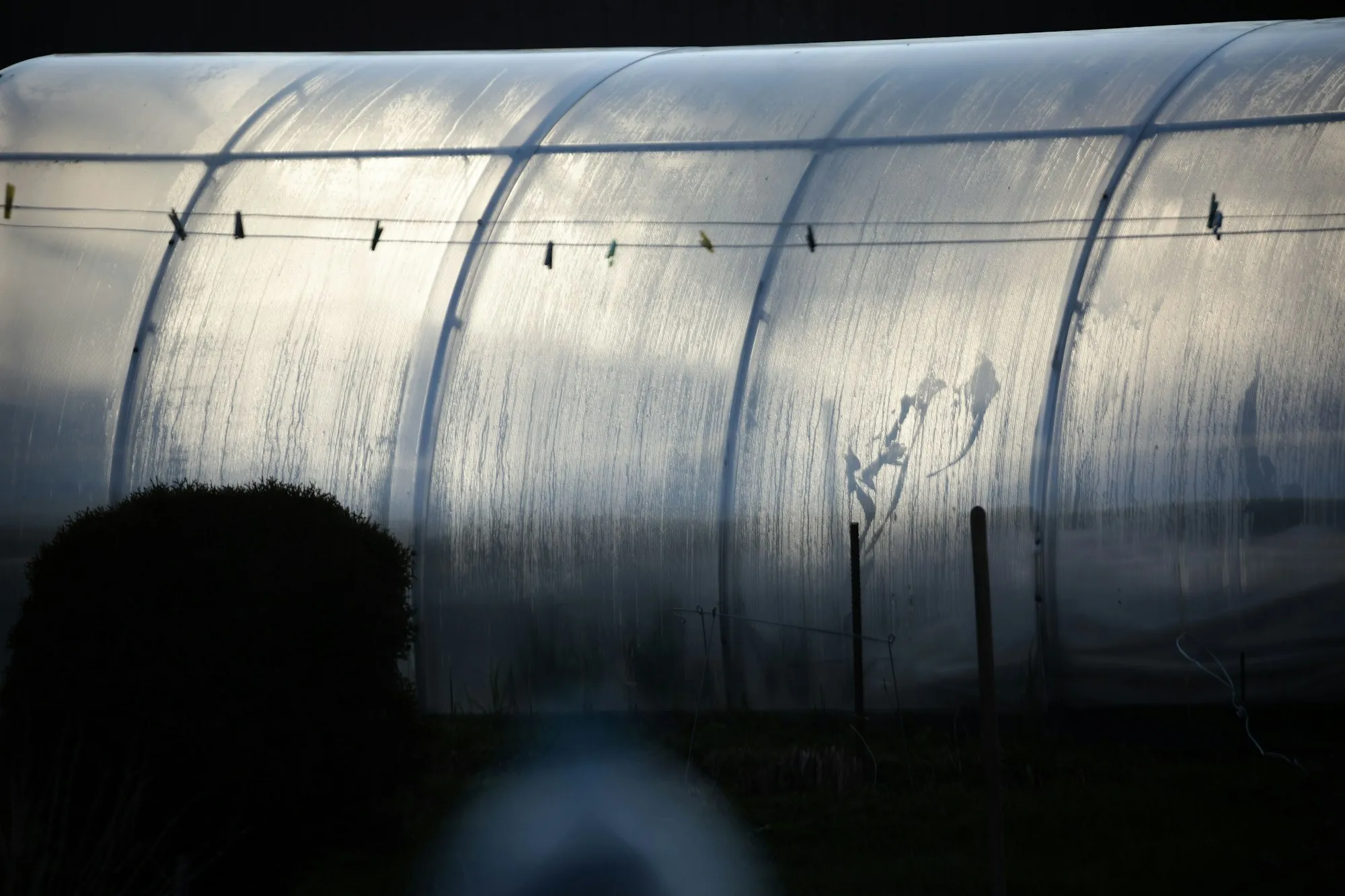 Plastic sheeting stretched over a work enclosure